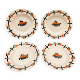 4 assiettes creuses Badonviller décor Art Déco noir et orange – années 1930