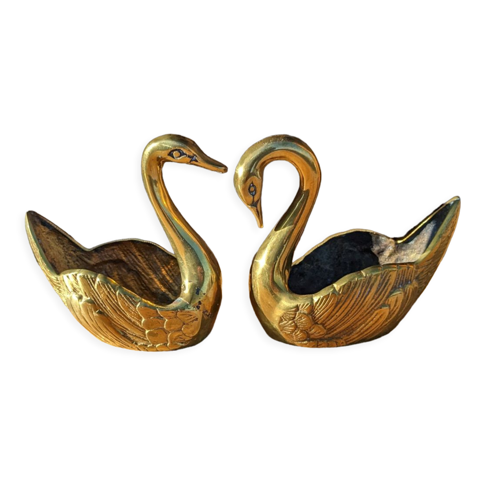 Duo de cygnes en laiton doré