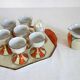 Vintage iridescent set of 6 egg cups, salt shaker, tray and pitchers