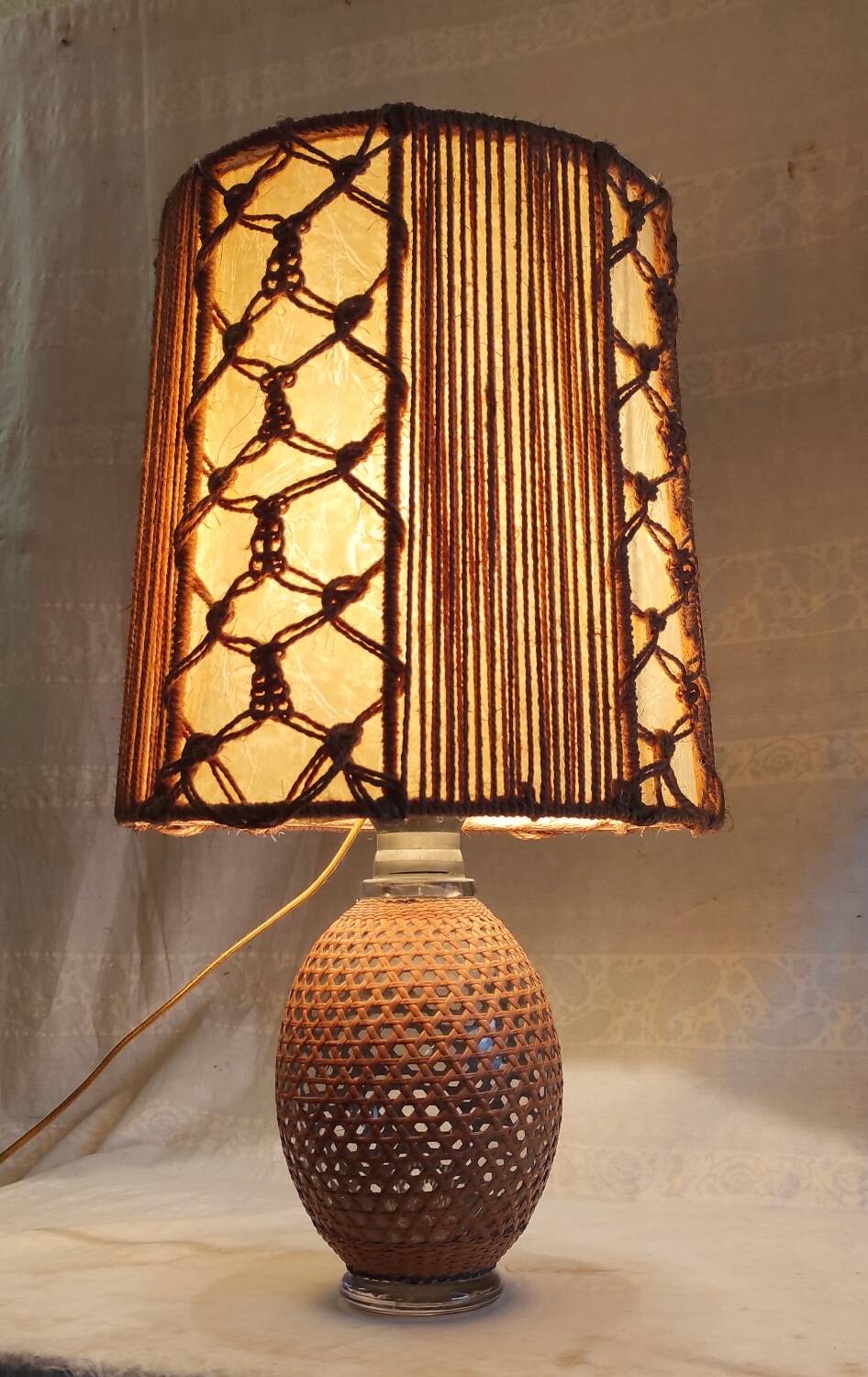 Table lamp in caning and rope - 1960s/70s