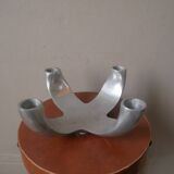 candle holder candlestick candelabra in aluminum silver metal Scandinavian decorative object