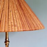 Brass floor lamp with rattan shade, 1950s-60s.