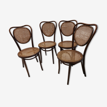 Suite de 4 chaises bistrot cannage ZMP Radomsko pour Thonet années 1950