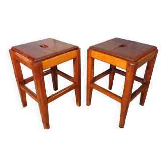 Pair of wooden workshop stools 1930