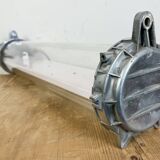 Industrial french polished aluminium hanging tube light, 1970s