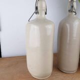 Set of 3 Old Stoneware Bottles - Triangular Shape, H 29 cm