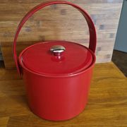 Vintage 1970s red vinyl ice bucket, Georges Briard style, USA