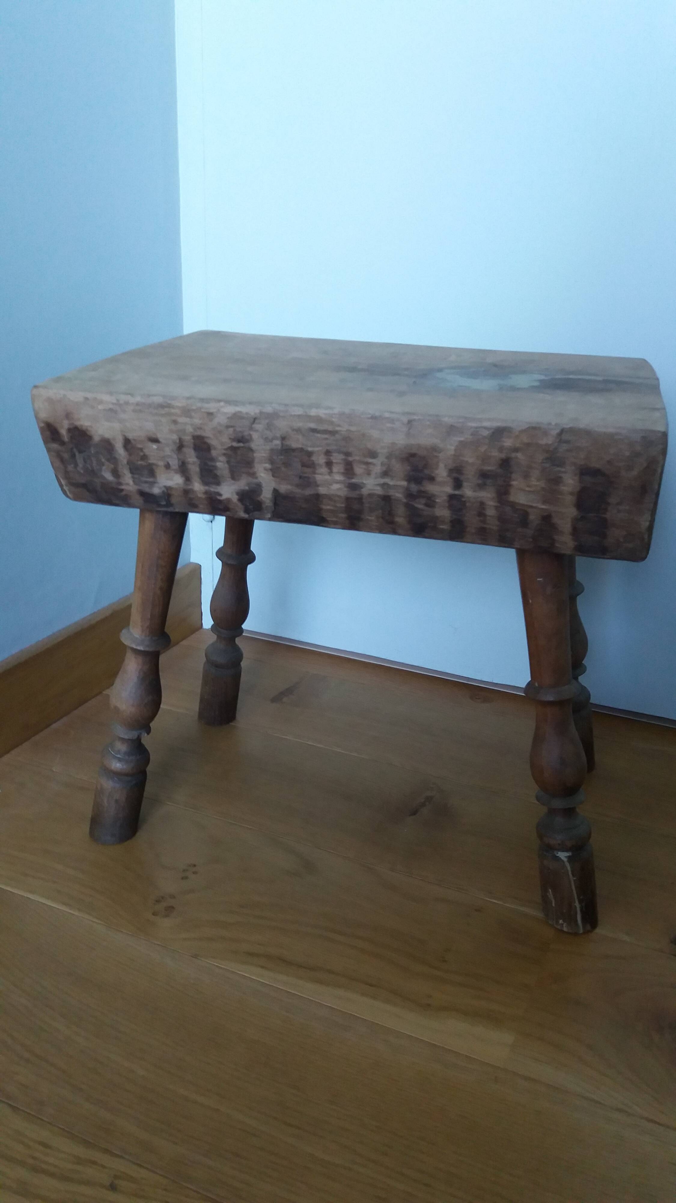 Upcycled brutalist stool, side table, bedside table in solid oak