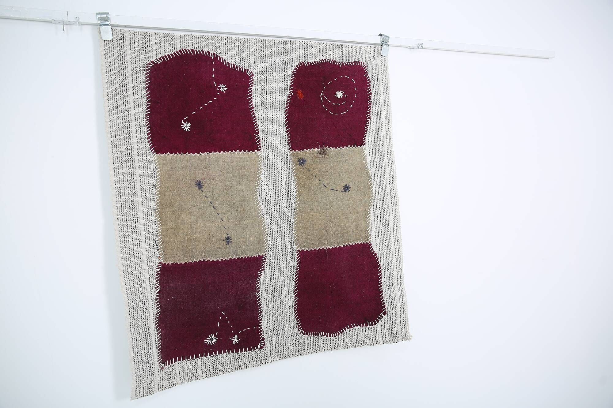 Wine Color Vintage Textile Wall Hanging, Handwoven Tapestry, 106x116 Cm