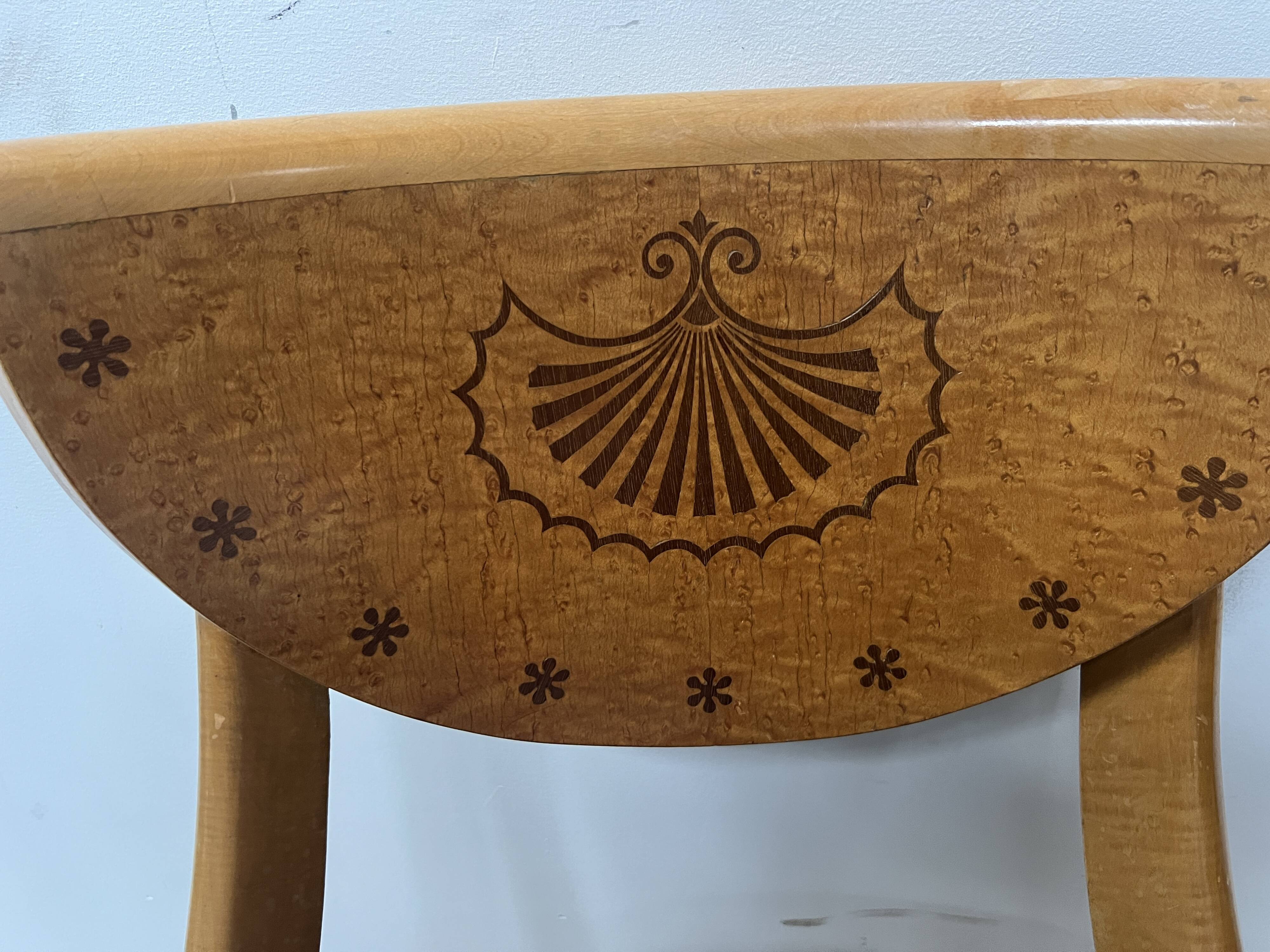 Charles X style maple veneer table and chair set, 20th century