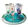Ensemble digestif, 6 verres liqueur multicolores Murano
