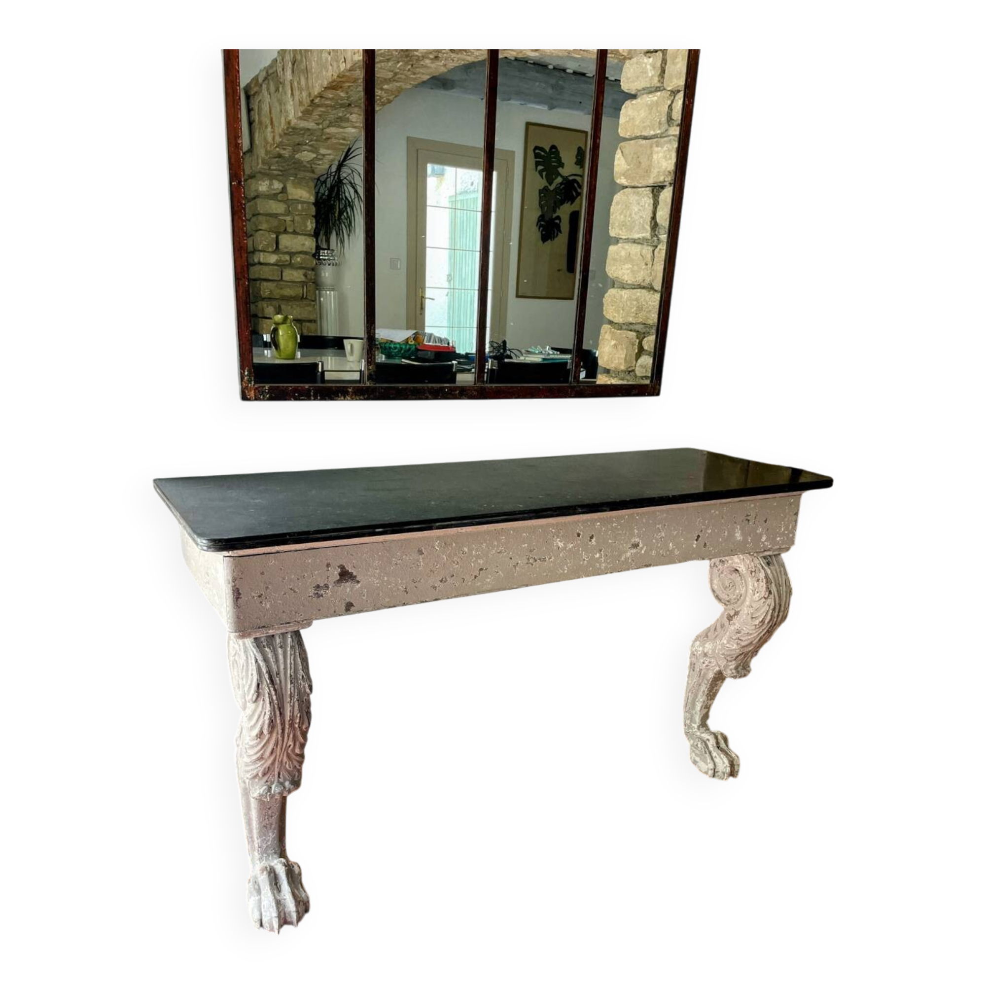 Empire style console table in wood and marble
