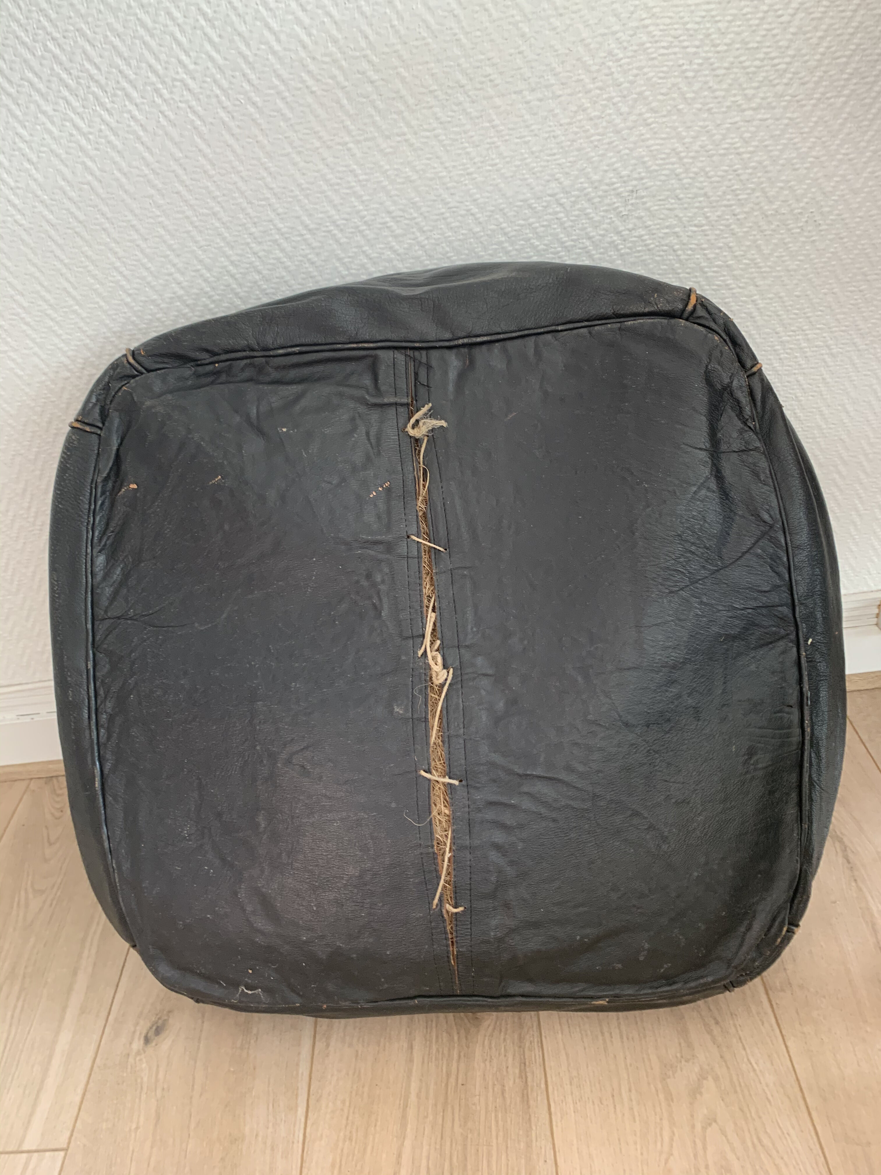 Moroccan vintage leather square pouf