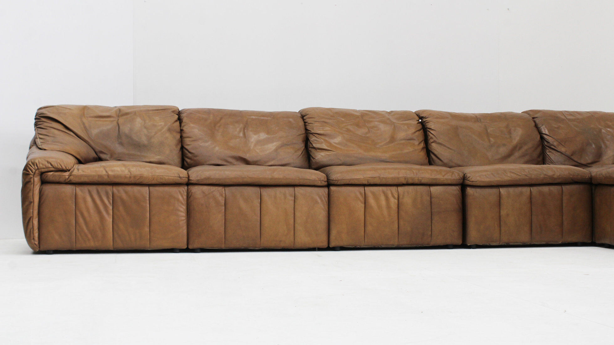 Vintage brown leather modular sofa from Laauser, set of 7