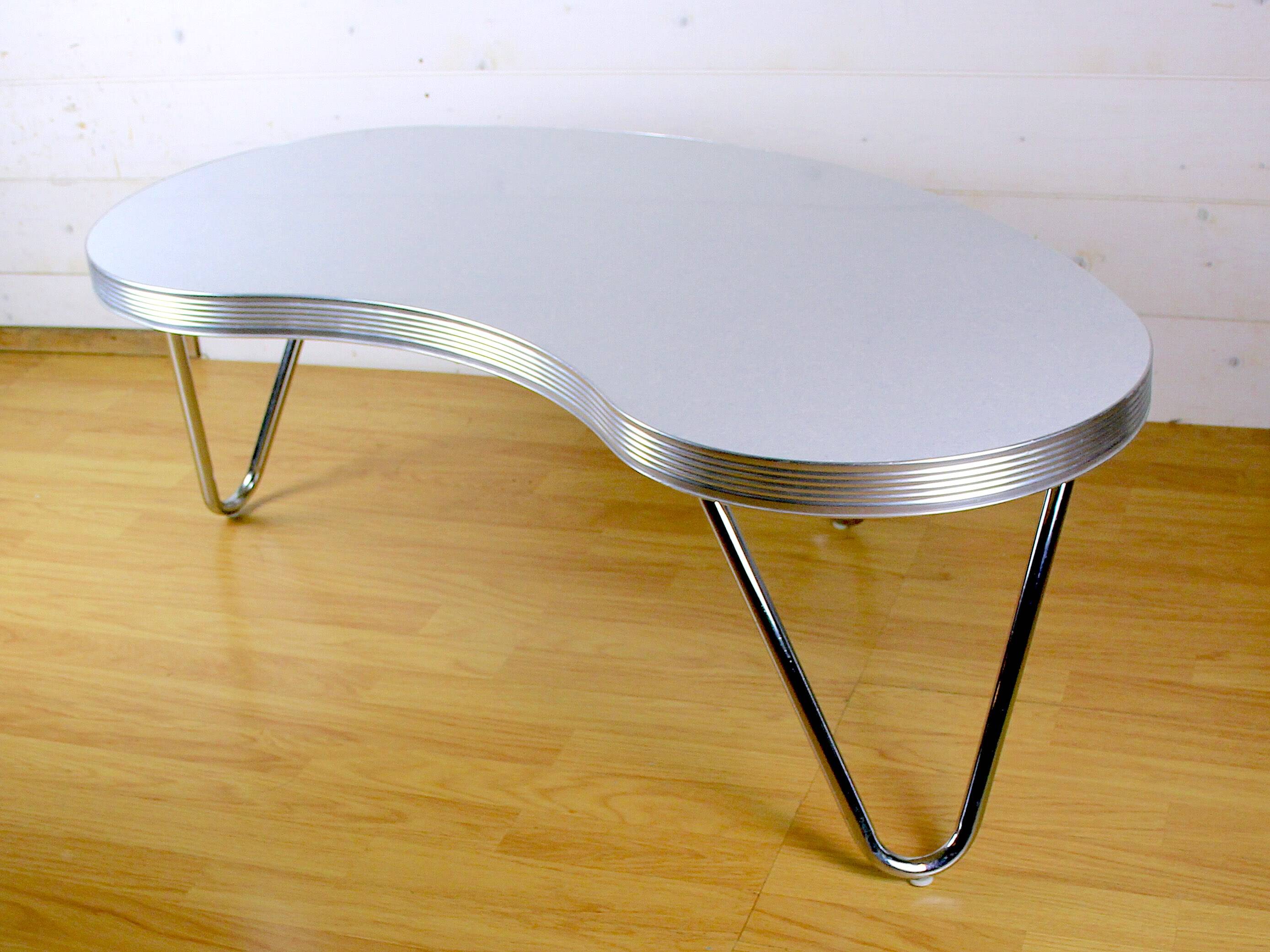 Bean coffee table, vintage American style, Formica metal, 1970s