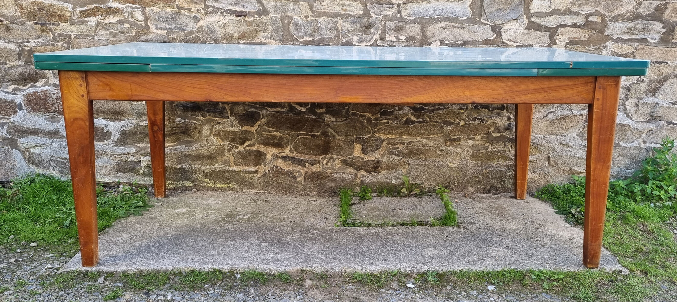 Green formica farmhouse table, vintage, 50s
