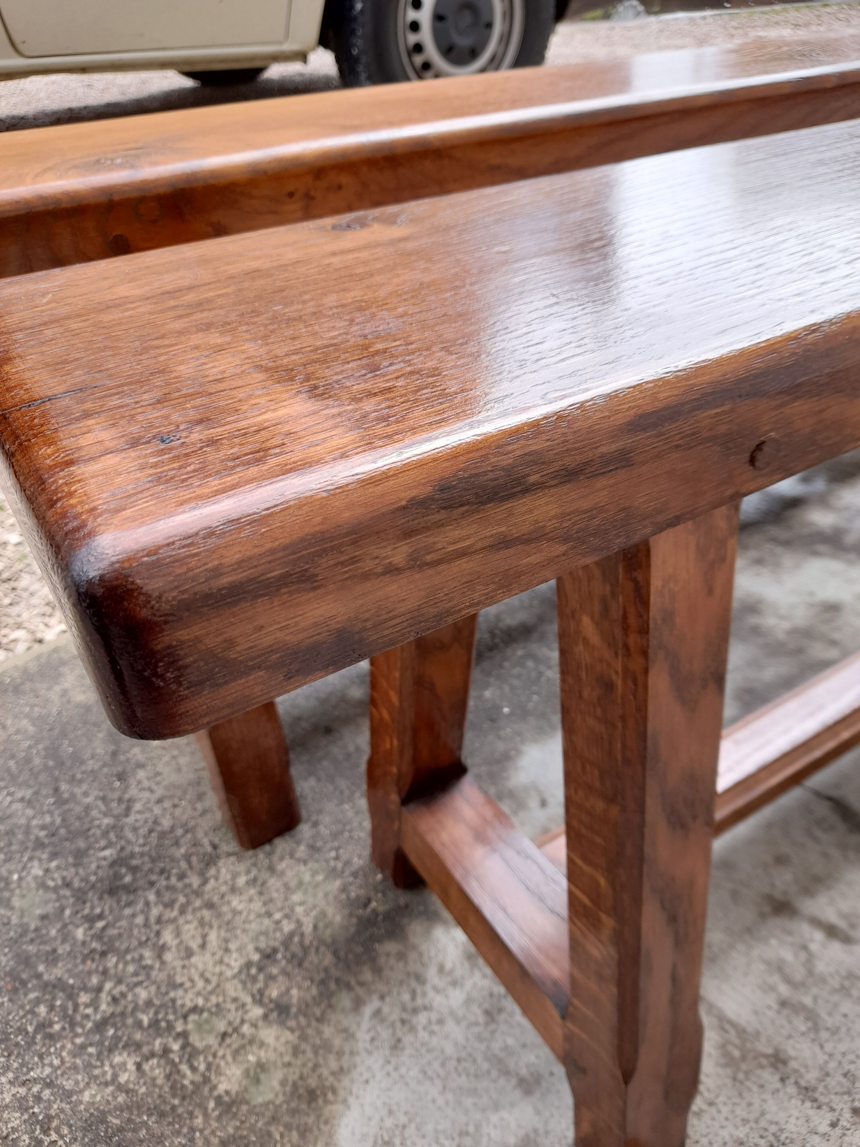 Pair of old oak farm benches -2m75