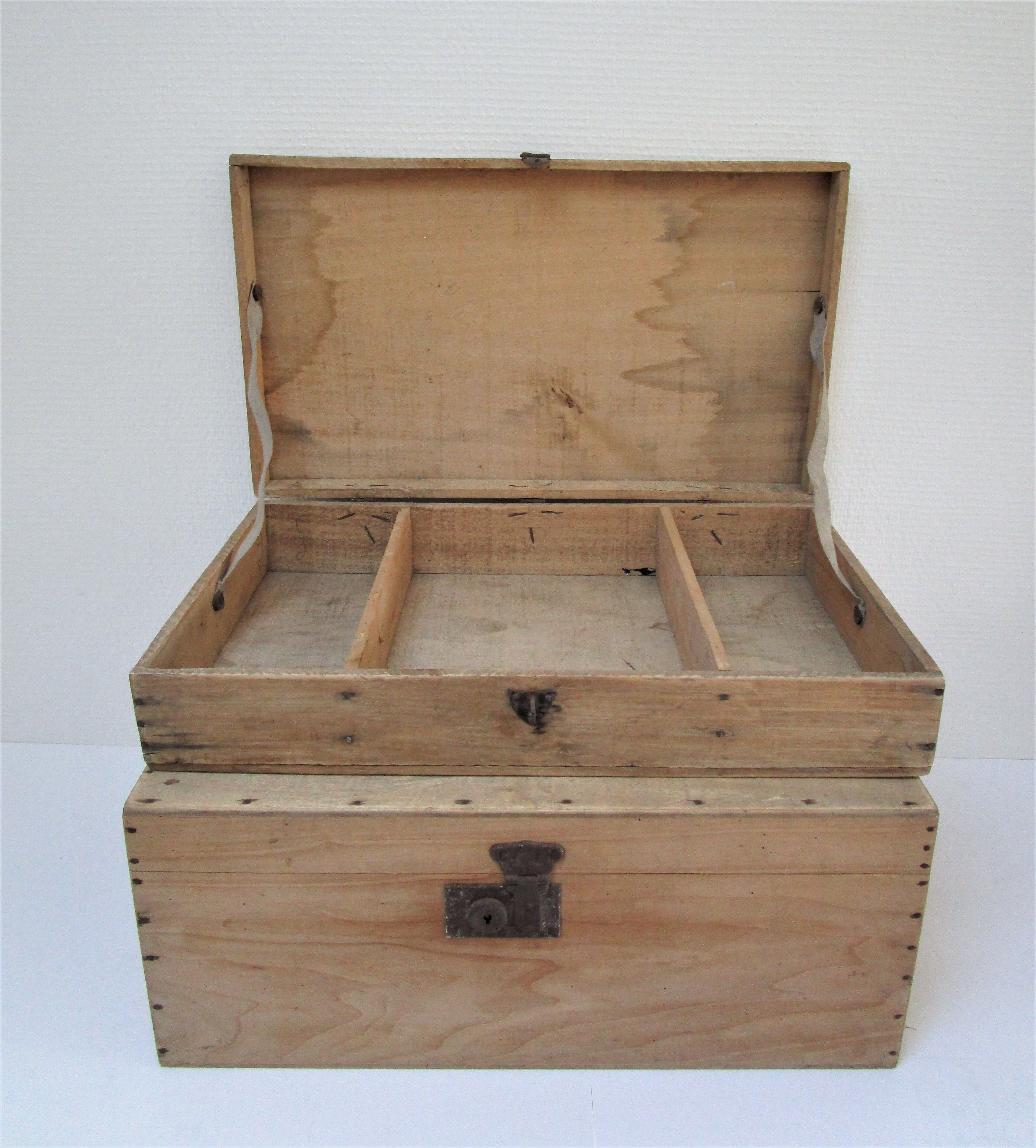 Two boxes clear solid wood patinated early 20th century
