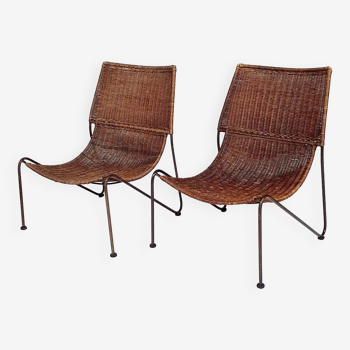 Pair of "Mombasa" rattan and steel armchairs by Pier One