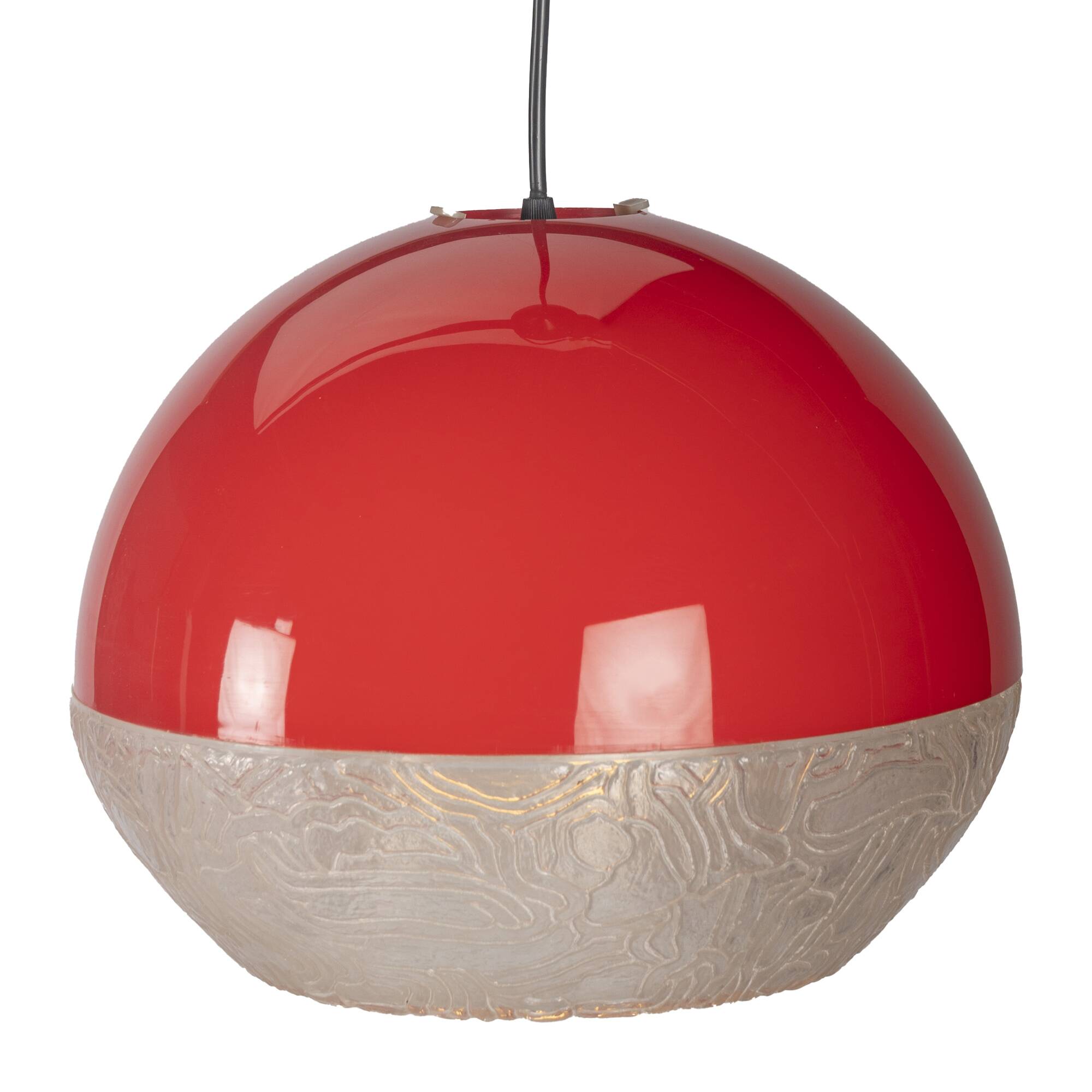 Red plastic ball space age pendant lamp