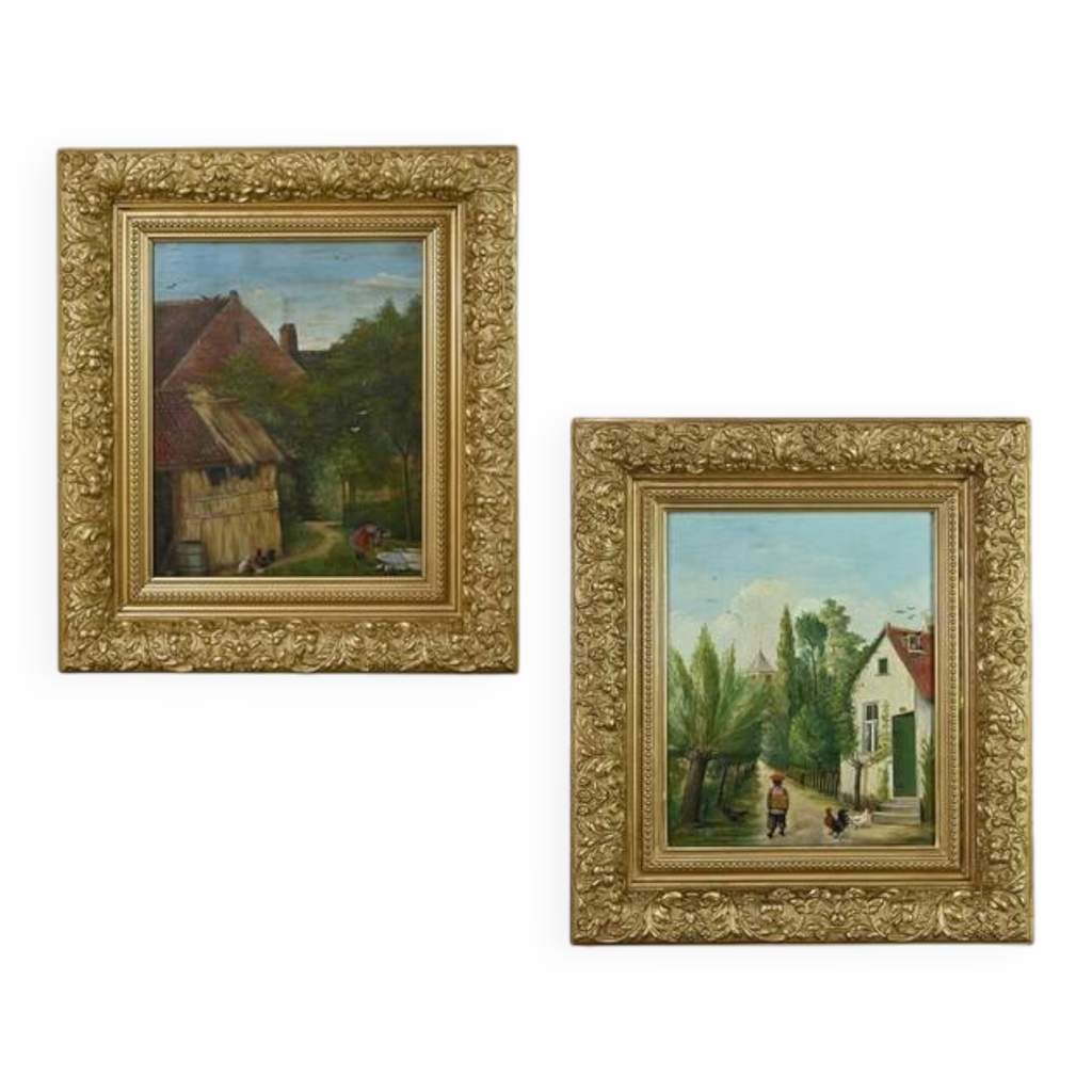 Paire de Tableaux « Scènes Campagnardes », signés A. Minne – Fin XIXe ...