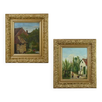 Paire de Tableaux « Scènes Campagnardes », signés A. Minne – Fin XIXe