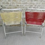 Pair of folding chairs in aluminum and scoubidou from the 70s