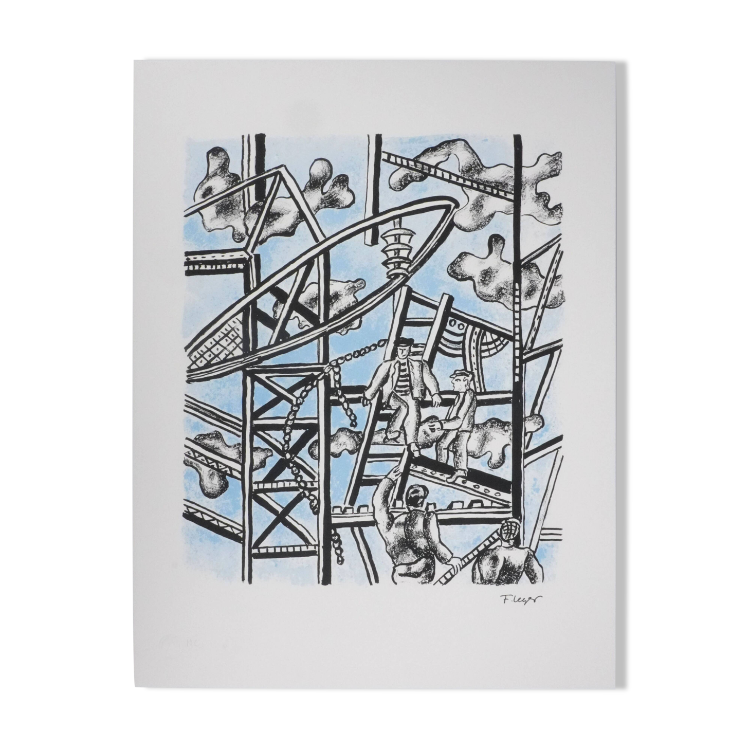 Fernand leger : les constructeurs (bleu), lithographie signée