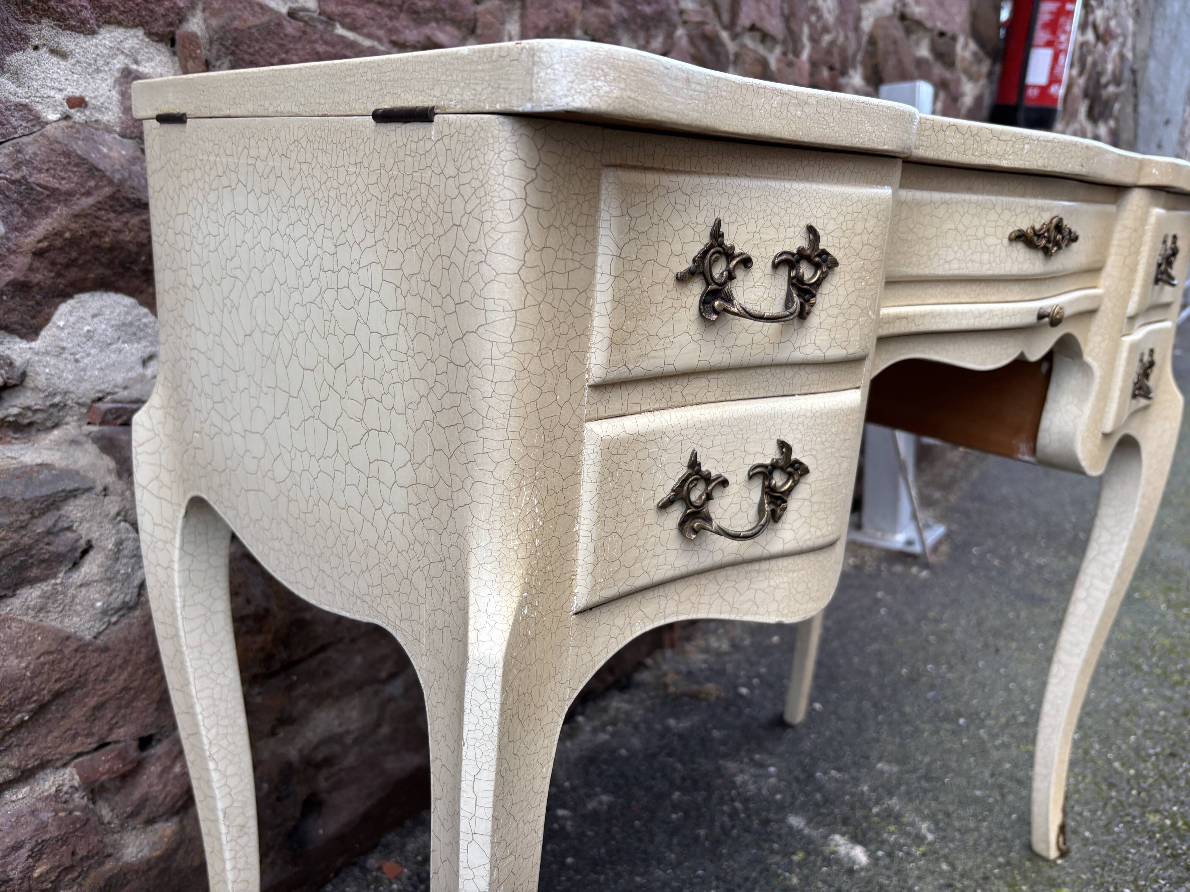Vintage 1980s dressing table with Venetian mirror. Elegant makeup table.
