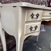 Vintage 1980s dressing table with Venetian mirror. Elegant makeup table.