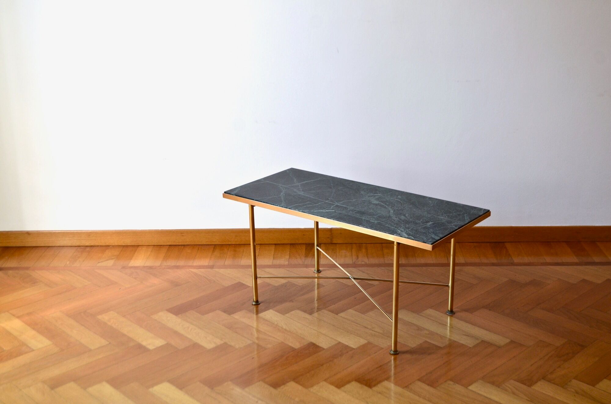 Italian green marble and brass coffee table 1950