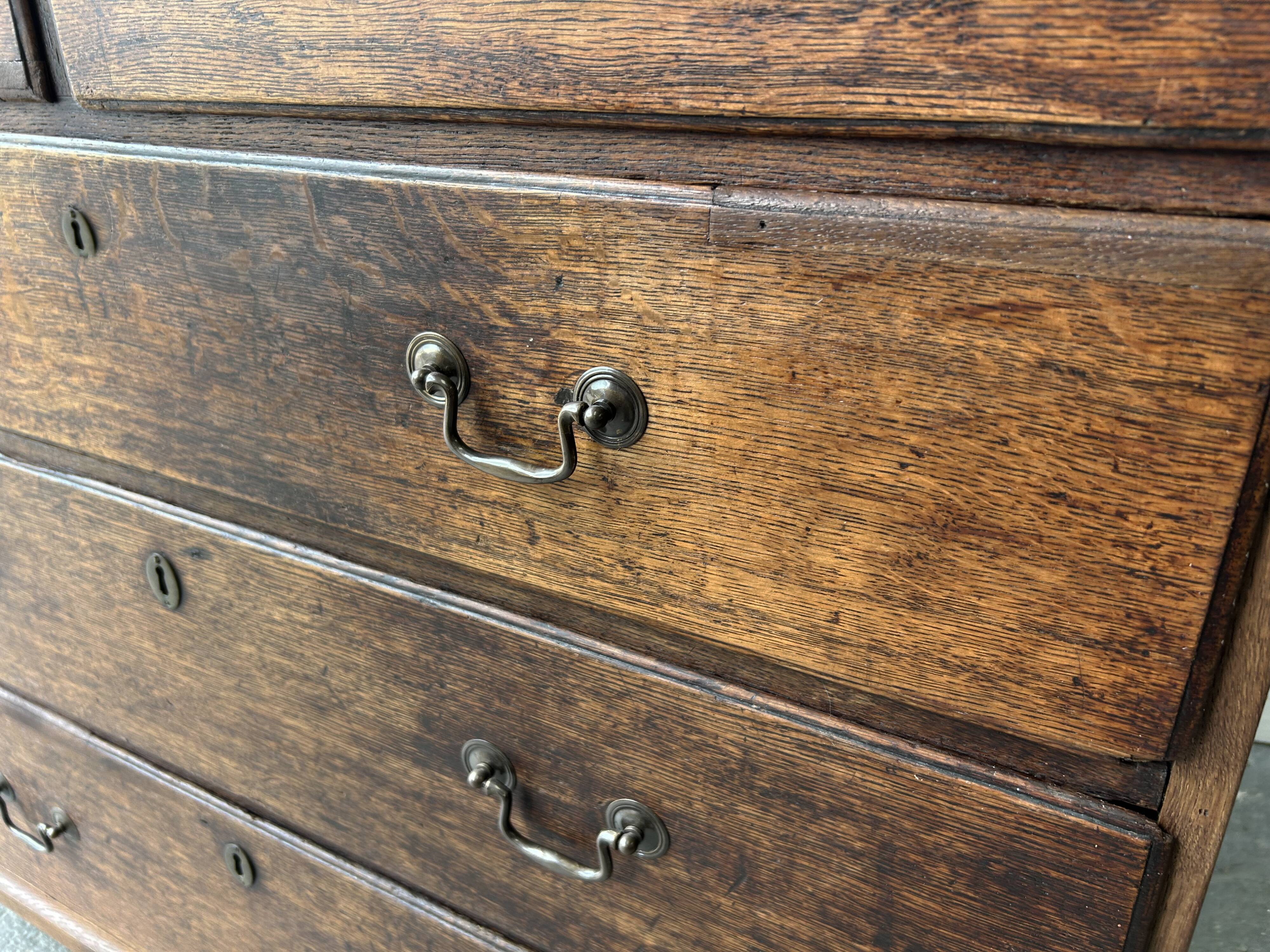 Antique Georgian Oak Chest of Drawers Swan Neck Handles circa 1760-1800