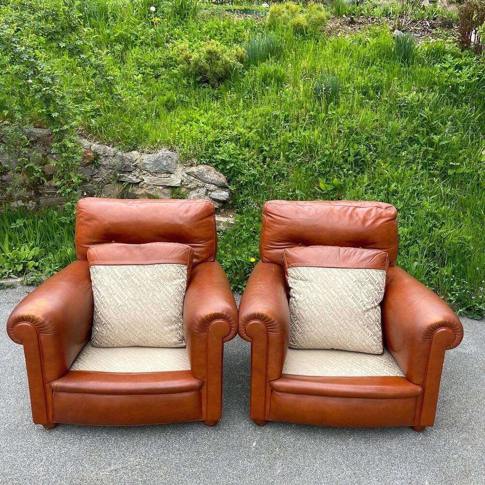 Set of Italian leather Poltrona Frau chairs, 1970s.