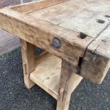 Industrial table carpenter's workbench in raw natural wood vintage bohemian