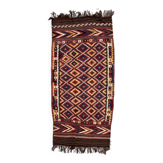 Vintage Afghan Tribal Kilim Wool Rug 390x185 cm Red, Orange, Brown, Black Large