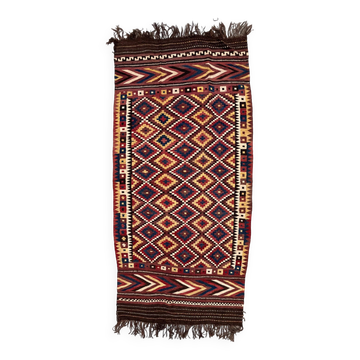 Tapis vintage tribal afghan en laine Kilim 390x185 cm Rouge, Orange, Marron, Noir Grand