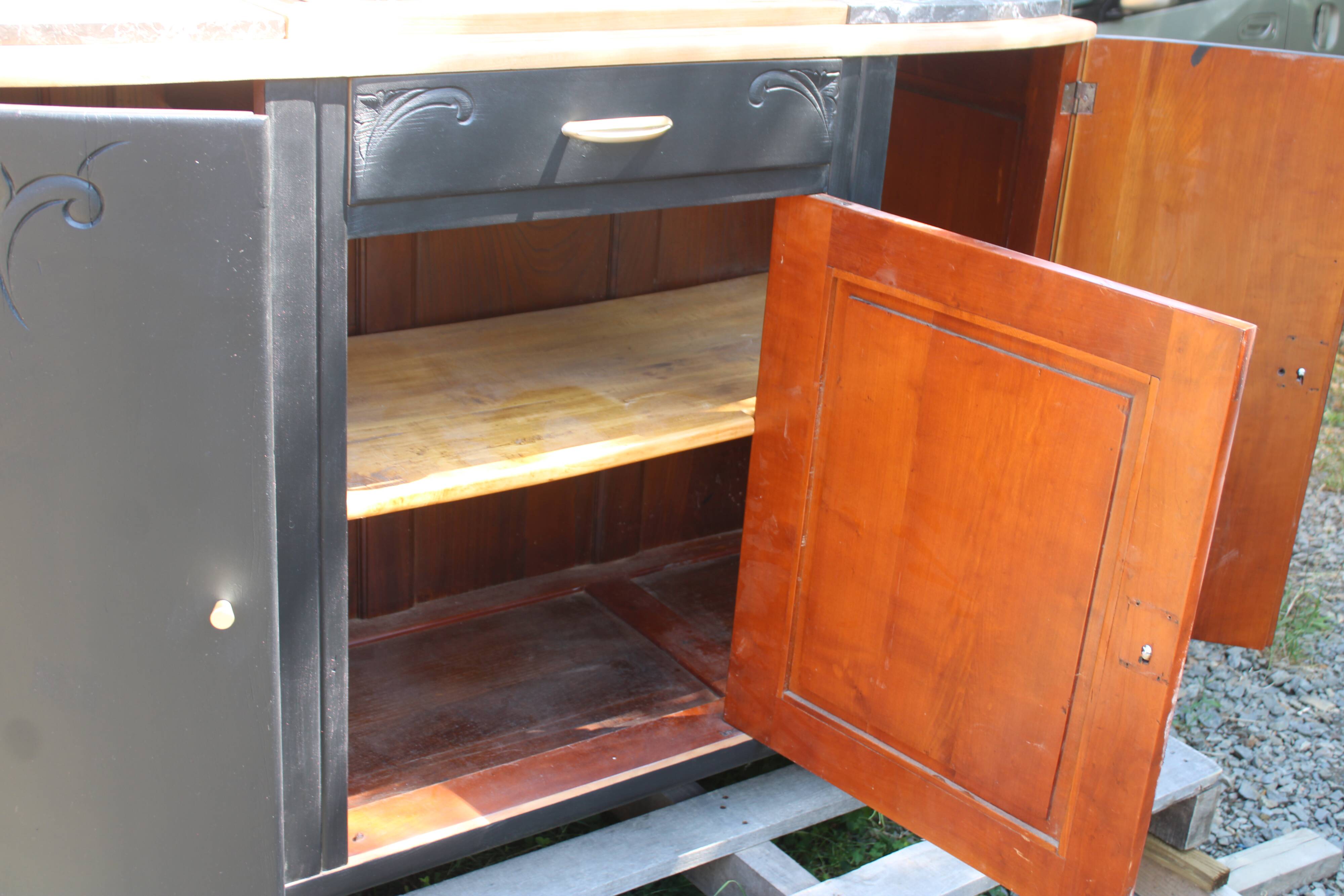 Art Deco buffet with 3 doors in black – Original marble