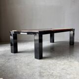 Large Belgochrom coffee table in gold and smoked glass.