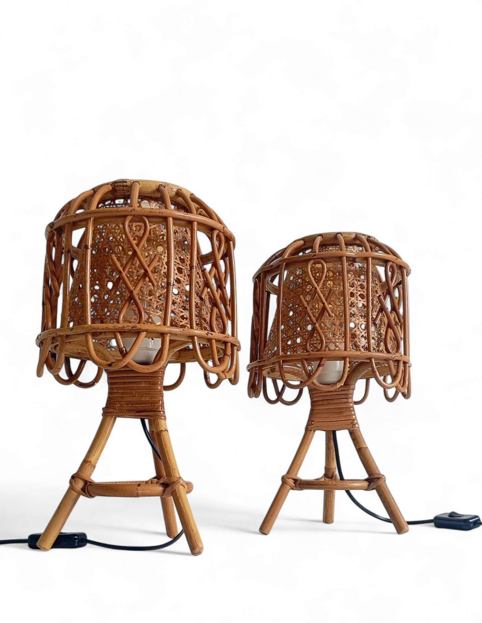 Mid-Century French Riviera Bamboo and Rattan Table Lamps, 1960s