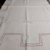Old linen rectangular tablecloth embroidered hemp canvas 104 x 153 cm