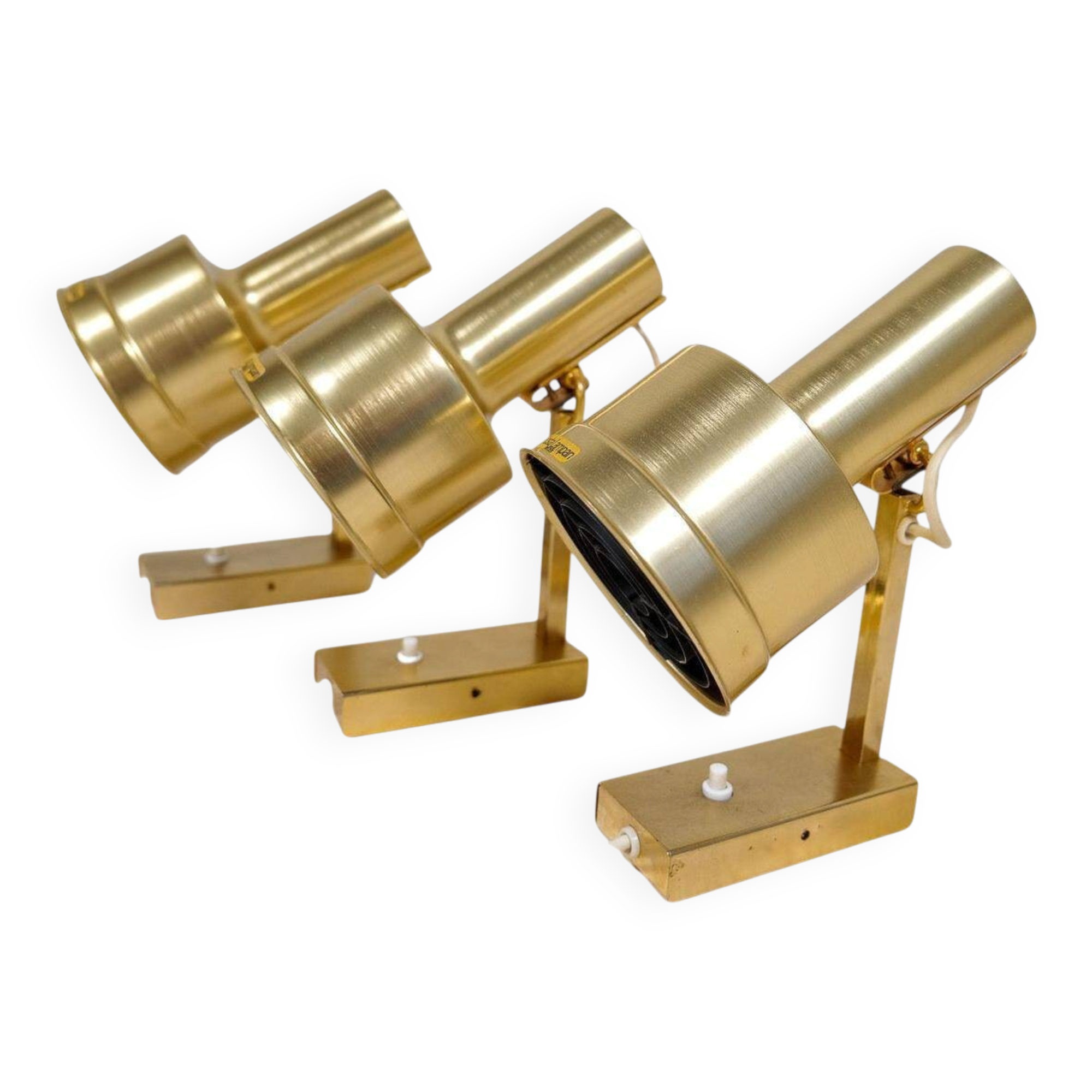 Mid-Century Modern Set of 3 Brass Wall Sconces by Sundstedt Sweden