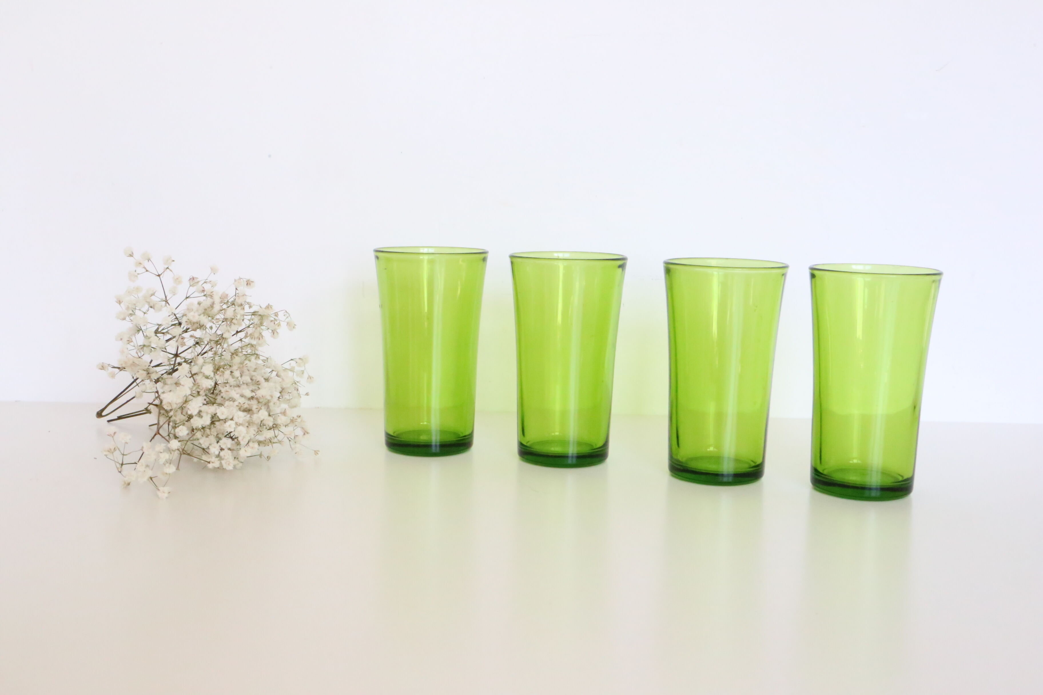 Set of 4 vintage green Duralex water glasses