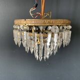 Plafonnier à 3 rangées de cristal, 1950