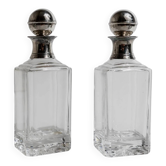 Two Clear Glass Decanters with Silver-Plated Ball Stoppers, Art Deco Italian 1950s Barware Gift