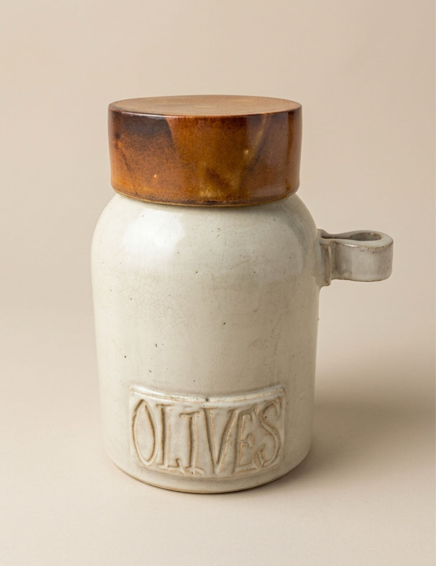 Vintage olive pot in glazed stoneware Arts-Céram Grand Feu 1950-1960