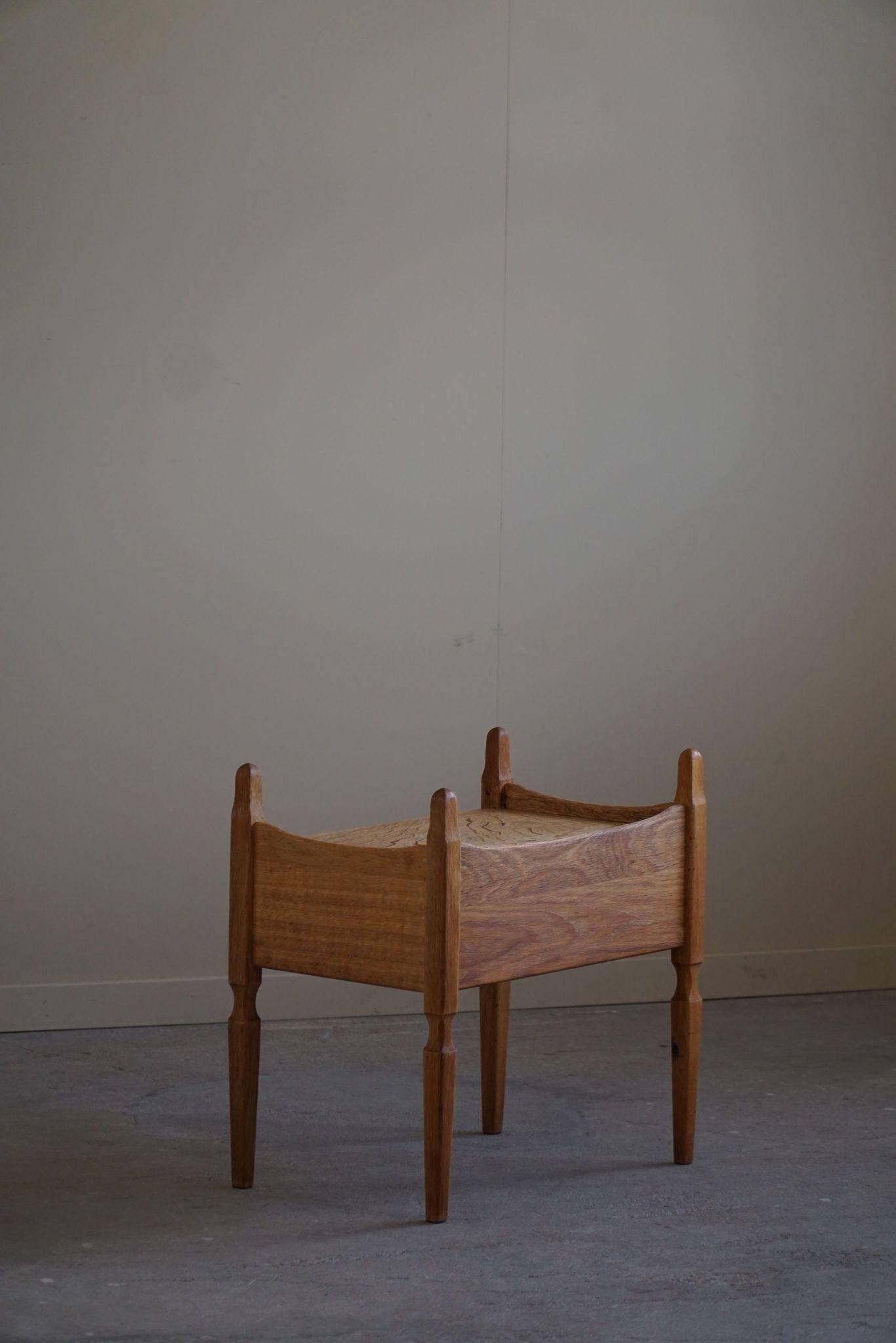 Henning Kjærnulf, oak bedside table, modern Danish, "Razorblade", 1960s