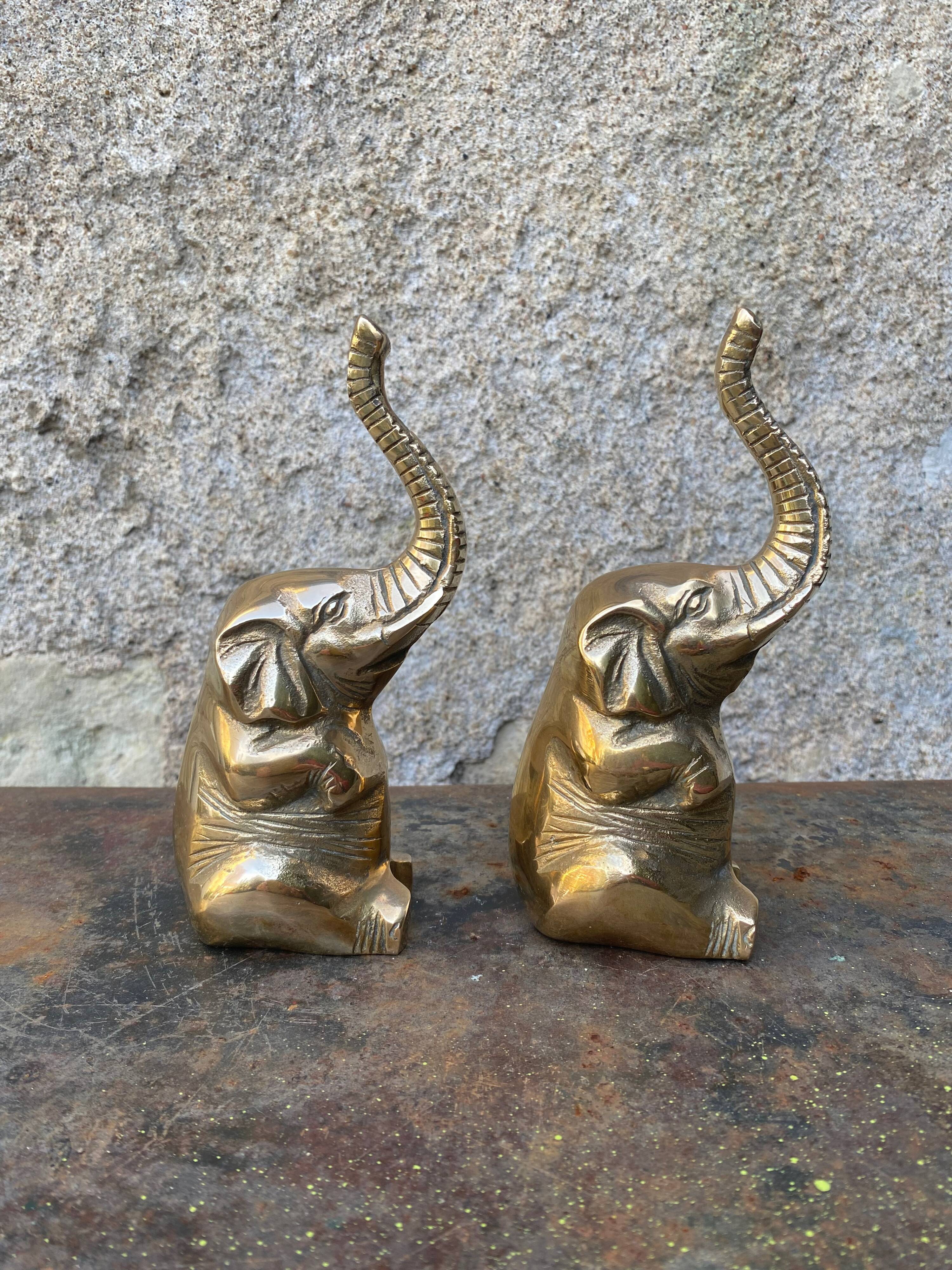 Brass elephant bookends