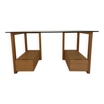 Vintage Habitat desk, glass and wood veneer from the early 2000s.