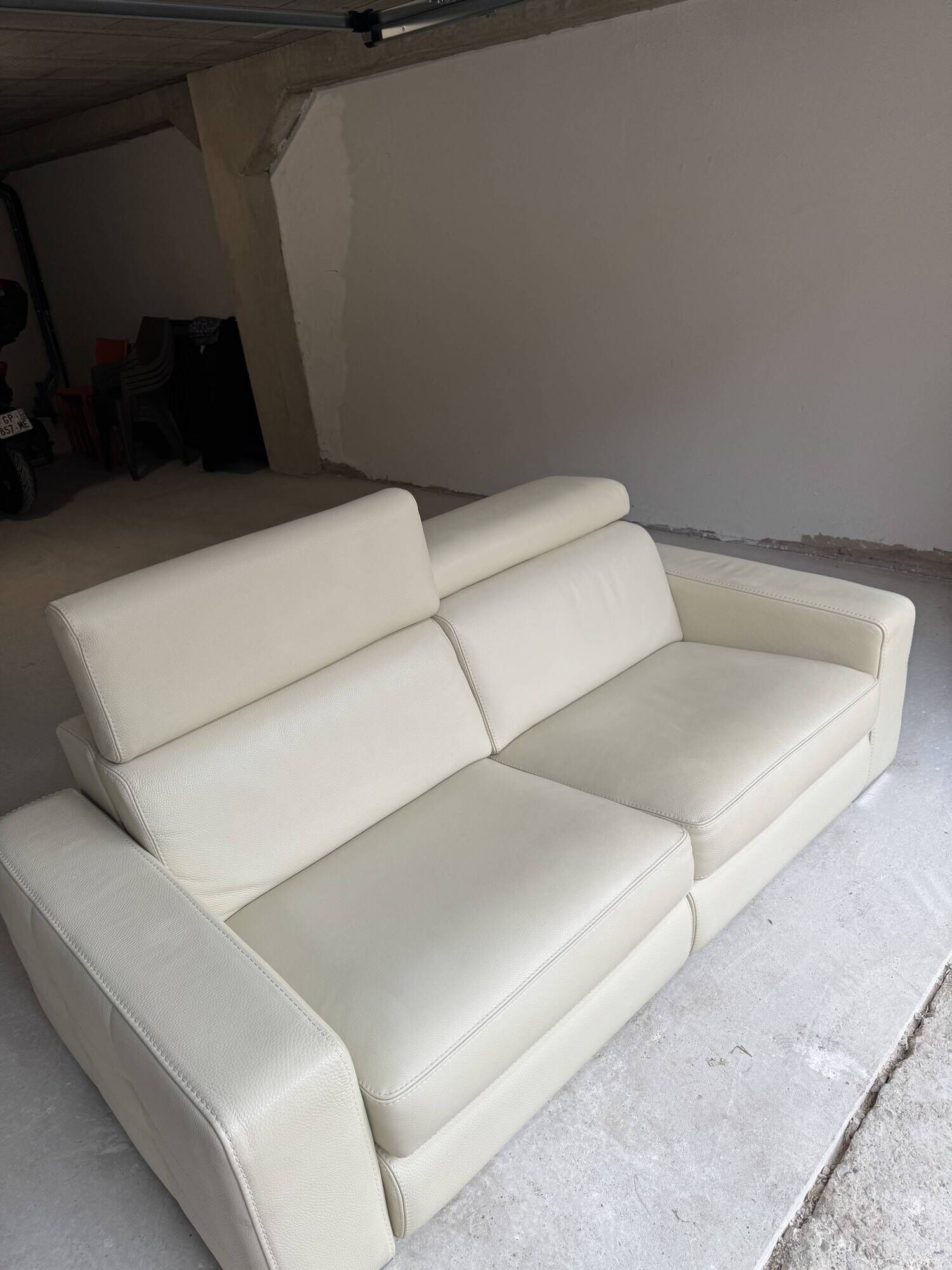 Rochebobois ivory leather sofa