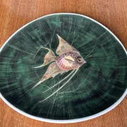 Fish service in glazed earthenware painted by hand signed Le Mao - 1960